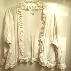 White ruffled shrug cardigan